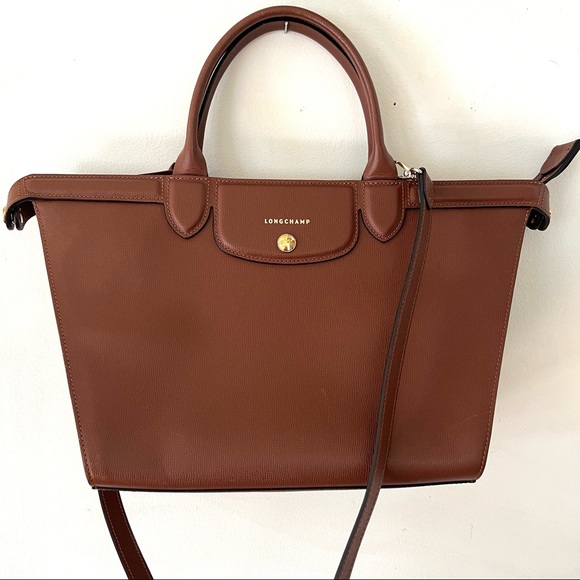 Longchamp Handbags - Longchamp Le Pliage Heritage Brown Leather Satchel Tote